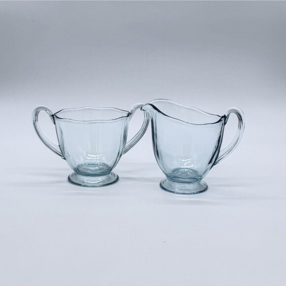 Vintage Fostoria Azure Blue Depression Glass Fairfax Open Sugar and Creamer Set - Picture 1 of 8